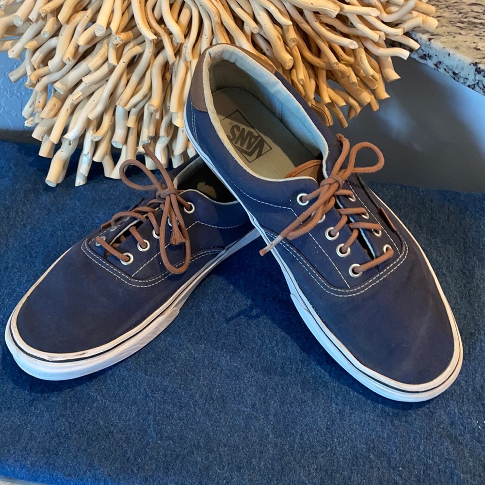 Vans blue cloth with brown laces and tongue